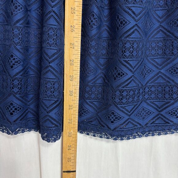 Navy Blue All Over Lace Mini Dress Sz M A-line Whimsigoth Romantic Chic Wedding - Picture 4 of 8